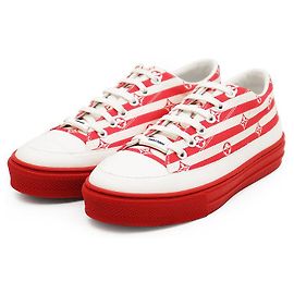Sapatilhas Louis Vuitton Stellar Line Monogram em couro e canvas Rosa Branco Vermelho