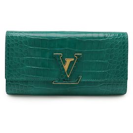 Louis Vuitton Capucines Crocodile Long Wallet Green