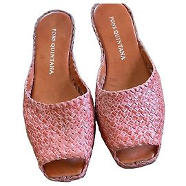 Autre Marque Pons Quintana Coral Straw Wedge Sandals Coral