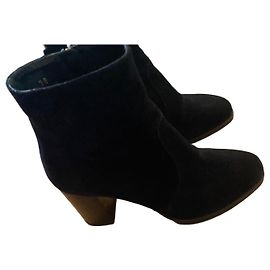 Tod's Black Suede Block Heel Ankle Boots Black