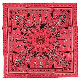 Hermès Hermes Carre 55 Les Cles Bandana Blanco Roja