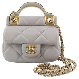 Chanel Mini Kelly en cuir gris Gris