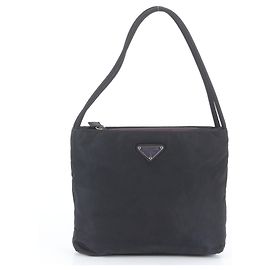 Prada Tessuto Nylon Triangle Logo Tote Bag Black Purple