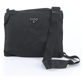 Prada Tessuto Nylon Triangle Logo Messenger Bag Black