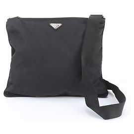 Borsa a tracolla in pelle e nylon Tessuto con logo triangolare Prada Nero