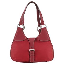 Bolsa de ombro em couro e nylon Tessuto com logótipo triangular Prada Vermelho