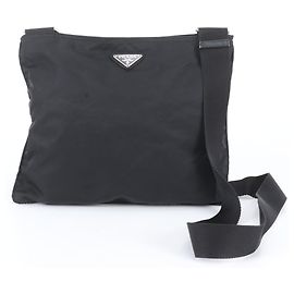 Bolsa de ombro em couro e nylon Tessuto com logo triangular Prada Preto