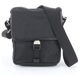 Borsa a tracolla in pelle e nylon Tessuto con logo triangolare Prada Nero