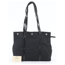 Prada Tessuto Nylon B9875 Leather Tote Bag Black