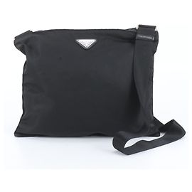 Borsa a tracolla in pelle e nylon Tessuto con logo triangolare Prada Nero