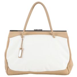 Saco de mão tote Gucci 92727 em couro usado Branco Bege