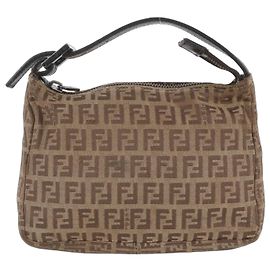 Fendi Zucchino Leather Canvas Handbag Brown