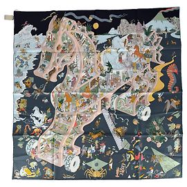 Hermès Carré Hermes 90 Academia Hippica Multicolore Vert