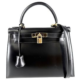 Hermès Sac à épaule Hermes Kelly 28 en cuir noir Noir