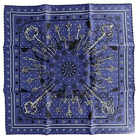 Hermès Hermes Carre 55 Les Cles Lenço de seda Navy Azul marinho