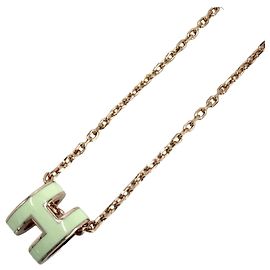 Hermès Colar Hermes Pop H Mini Dourado Fora de branco