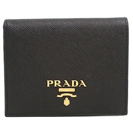 Prada Bi-Fold Saffiano Leather Wallet Black Black