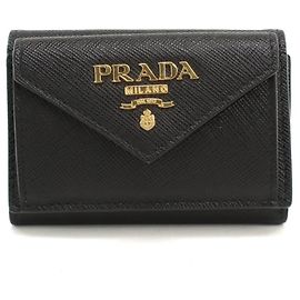Carteira Prada Tri-fold em couro de bezerro preto Preto