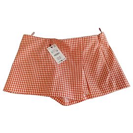 Zara Saia-calça xadrez laranja e branca Branco Laranja