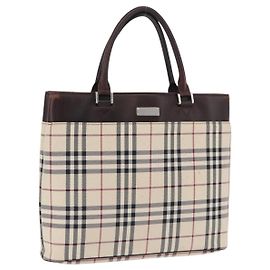 Borsa a mano BURBERRY Nova Check Canvas Beige Silver Auth 199684 Argento Beige