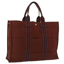 Hermès Sac à main HERMES Fourre Tout GM Canvas Brown Silver Auth 199606A Marron Argenté