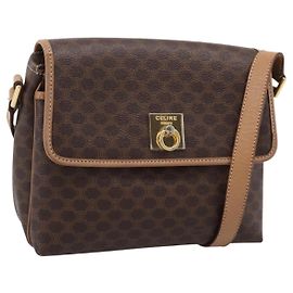 Céline Borsa a tracolla CELINE Macadam Canvas PVC Leather Brown Gold Auth ka5899 Marrone D'oro