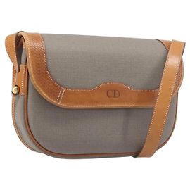 Bolsa de Ombro Christian Dior PVC Canvas Gray Gold Auth BA15092 Marrom Dourado