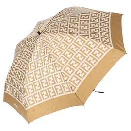 FENDI Zucca Canvas Folding Umbrella Beige Gold Auth 196709A Beige Golden