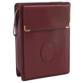 Bolsa de mão CARTIER Must Line em couro Bordeaux tom dourado Auth BA15394 Outro Bordeaux