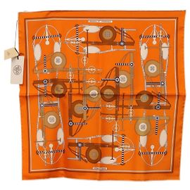 Hermès HERMES Pañuelo Cuadrado 40 Seda "BRIDES ET FRONTAUX" Orange White Auth am12333M Blanco Naranja