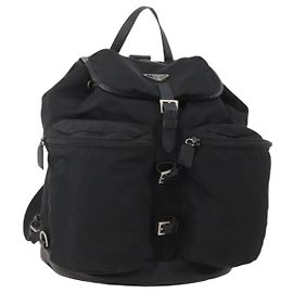 PRADA Backpack Nylon Black Silver Auth mr2851 Black Silvery