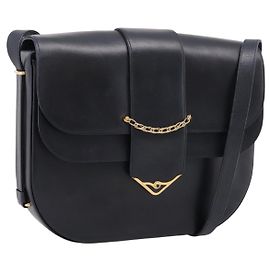 Bolsa de ombro CARTIER Sapphire Line em couro preto e dourado Auth ki6781A Preto Dourado