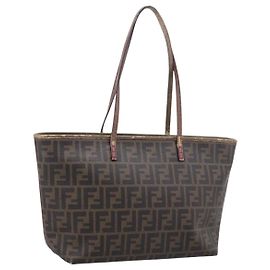 FENDI Zucca Canvas Tote Bag PVC Braun Schwarz Auth 196868 Braun Schwarz