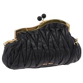 Borsa a tracolla Miu Miu Matelassé in pelle nera e oro autentica 196010M Nero D'oro