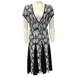 Balmain Black / White Python Jacquard Knitted Skater Dress Black