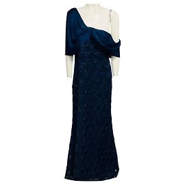 Autre Marque Theia Navy Anabella Textured Tulle Gown Navy blue