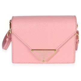 Prada Pink Saffiano Card Holder With Strap Pink