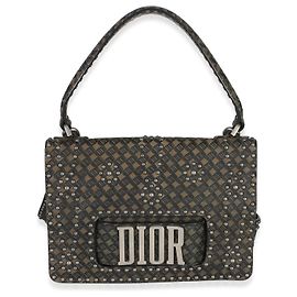 Christian Dior Olive Black Calfskin Studded Dio(r)evolution Top Handle Bag Black Green
