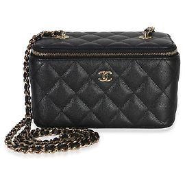 Chanel Black Quilted Caviar Small Vanity Case With Chain Black