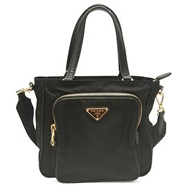Bolsa Satchel Prada em Tessuto com acabamento em Saffiano preta Preto