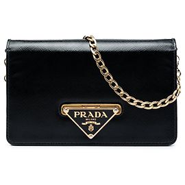 Bolsa tiracolo clutch Prada Saffiano Vernice preta com fecho de aba e corrente Preto