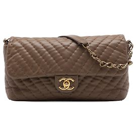 Bolsa de Ombro Chanel Jumbo Chevron em couro de bezerro iridescente surpiqué marrom Marrom