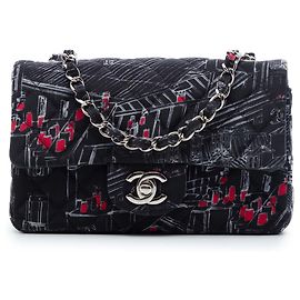 Borsa a tracolla Chanel Mini Classic Canvas Parisian Rooftop Single Flap Nera Nero