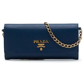 Borsa a tracolla Prada Saffiano Wallet On Chain Blu Blu