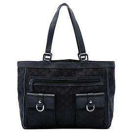 Black Gucci GG Nylon Abbey D Ring Pocket Tote Black