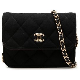 Bolso bandolera Chanel Mini CC Quilted Jersey VIP Flap Negro Negro