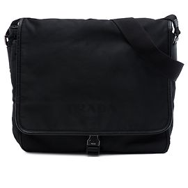 Bolsa Messenger Prada em Tessuto com acabamento em Saffiano e fivela, Preta Preto