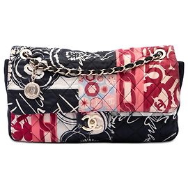 Borsa a tracolla Single Flap Chanel Jumbo in nylon stampato e patchwork di jersey nera Nero