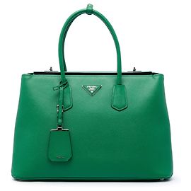 Sac Satchel Twin Prada en cuir Saffiano vert avec fermoir turnlock Vert