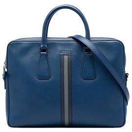 Sac business Prada Saffiano rayé bleu Bleu